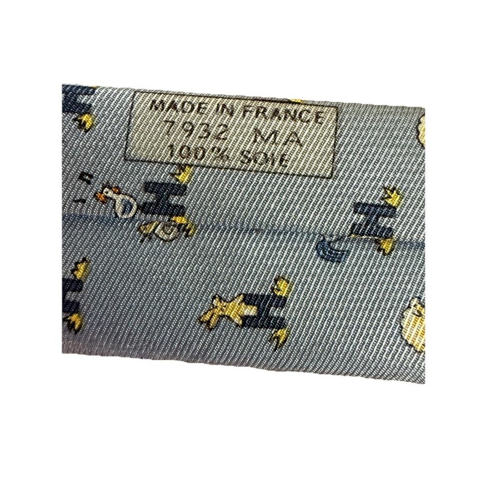 Authentic Hermès Silk Tie Blue Farm Animal H Chicken Sheep Rabbit Novelty France - Picture 3 of 5